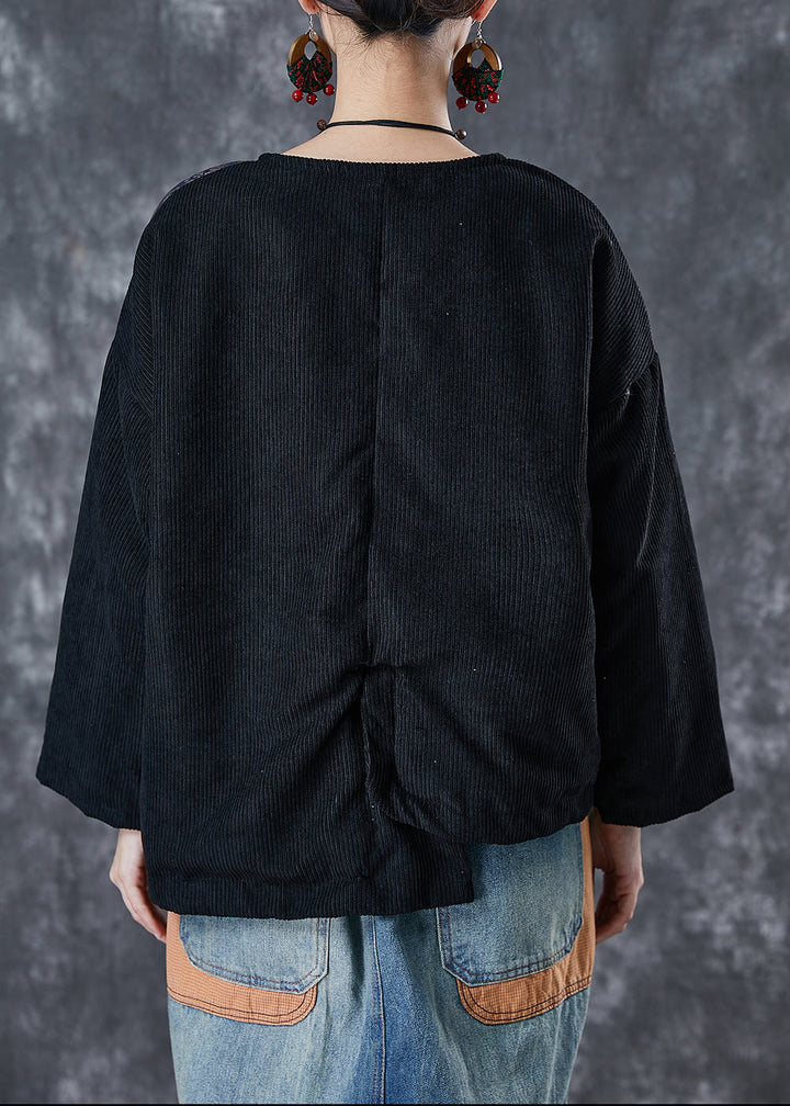 Drune | Schwarze asymmetrische Patchwork Feine Baumwolle gefüllte Mäntel Winter