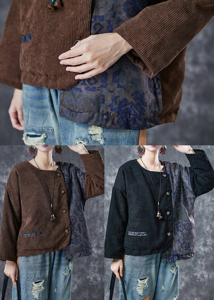Drune | Schwarze asymmetrische Patchwork Feine Baumwolle gefüllte Mäntel Winter