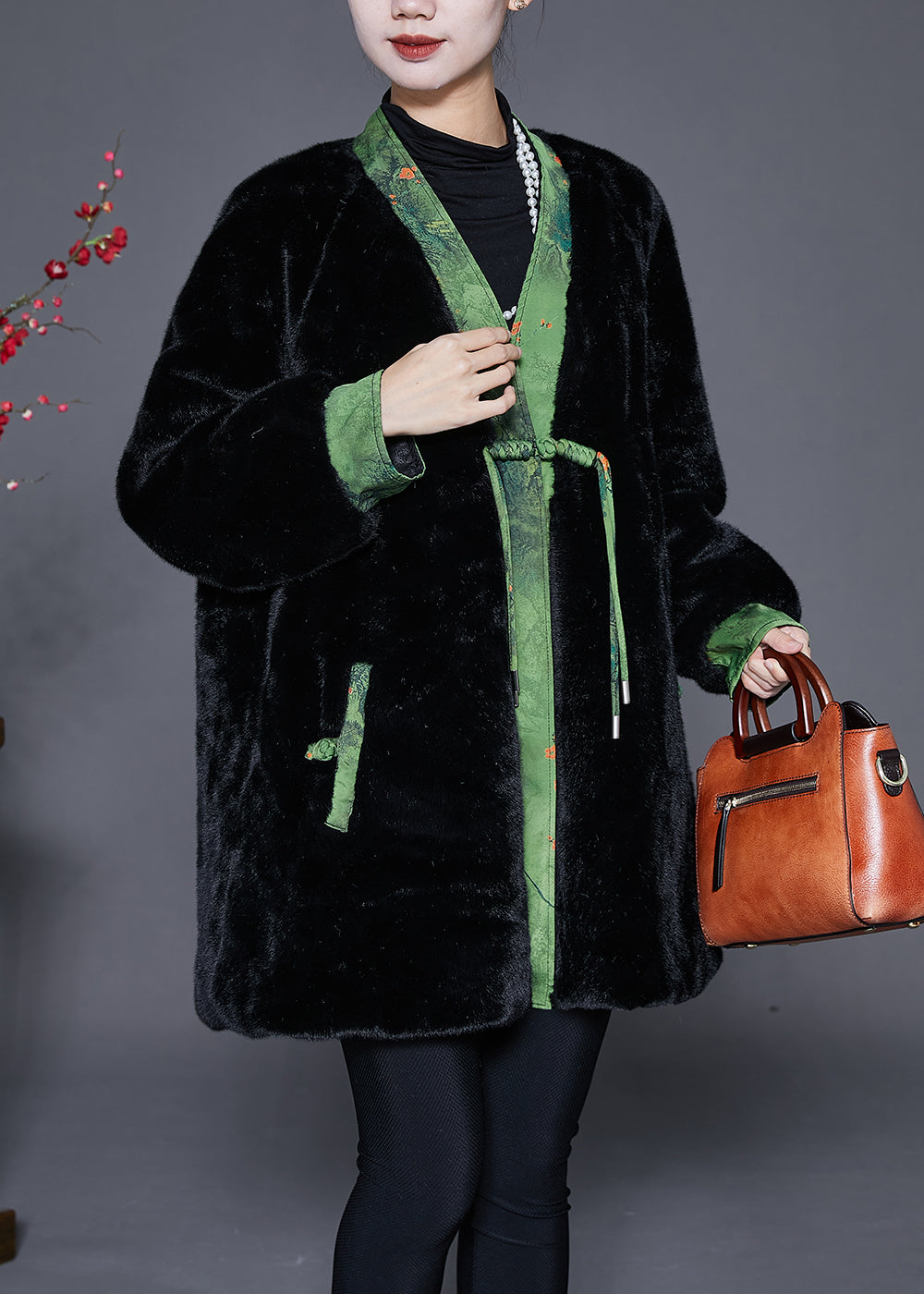 Drune | Schwarze Übergroße Patchwork Nerzveloursmäntel Winter