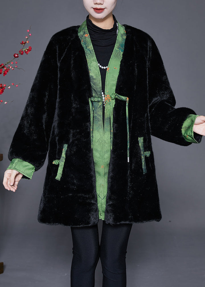 Drune | Schwarze Übergroße Patchwork Nerzveloursmäntel Winter