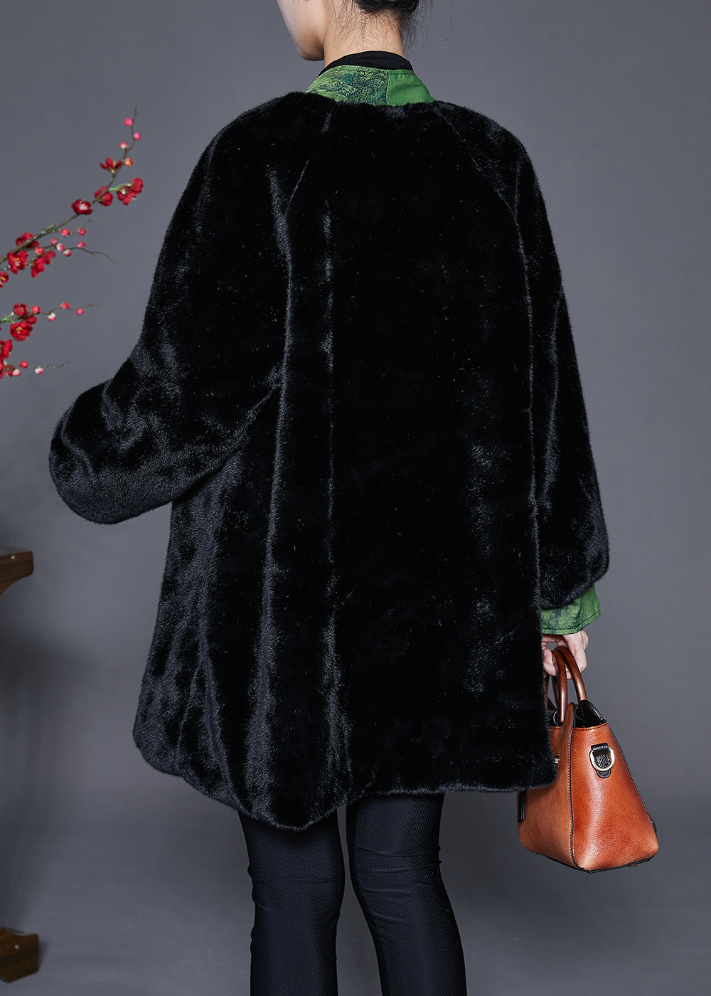 Drune | Schwarze Übergroße Patchwork Nerzveloursmäntel Winter