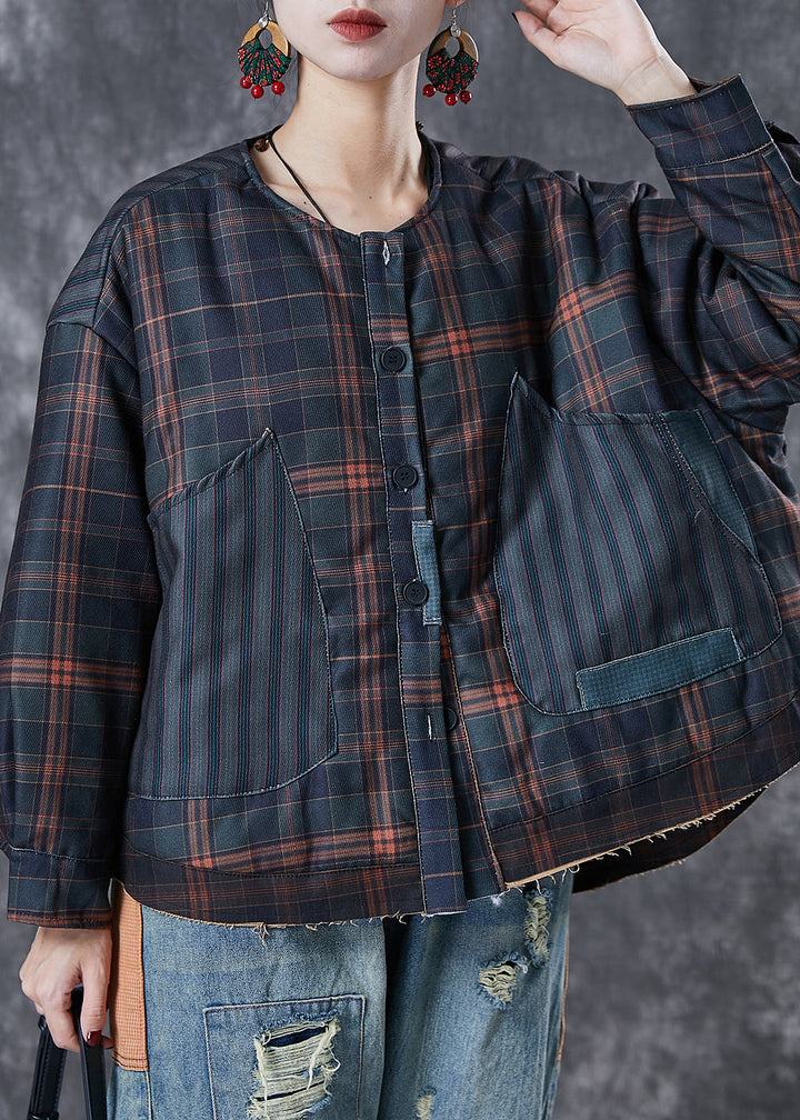 Drune | Schwarze Übergroße Patchwork Karo Feine Baumwollgefüllte Mäntel
