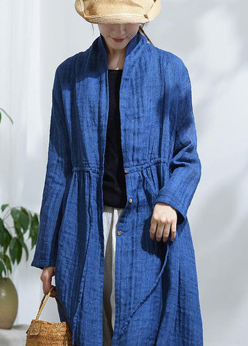 Drune | Blaue Schleifenknopf Kordelzug Trenchcoats mit langen Ärmeln