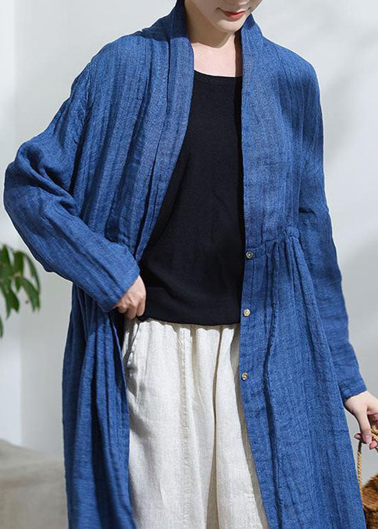 Drune | Blaue Schleifenknopf Kordelzug Trenchcoats mit langen Ärmeln