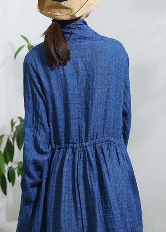 Drune | Blaue Schleifenknopf Kordelzug Trenchcoats mit langen Ärmeln