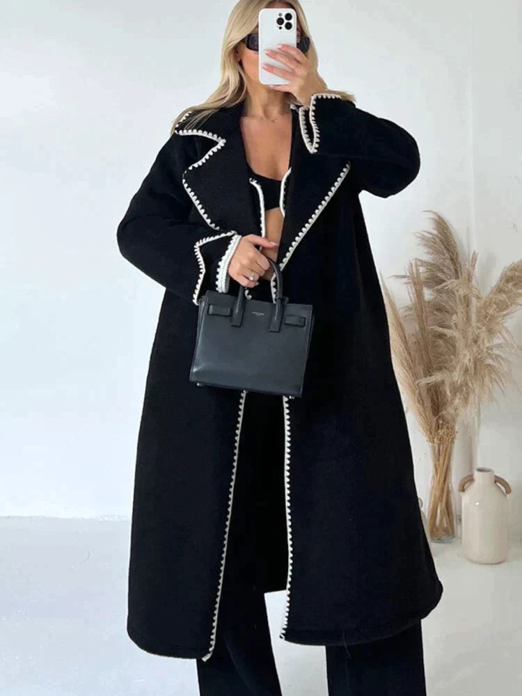 Drune | Elegante Lange Jacke mit Kontrastnähten Wollmischung Luxuriös, Bequem