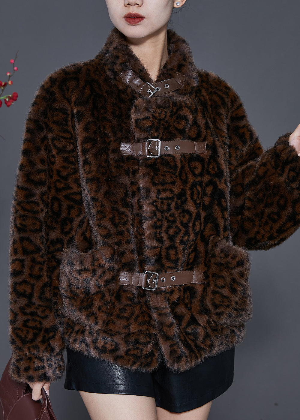 Drune | Braune Übergroße Leopardenmuster-Mink-Veloursjacken