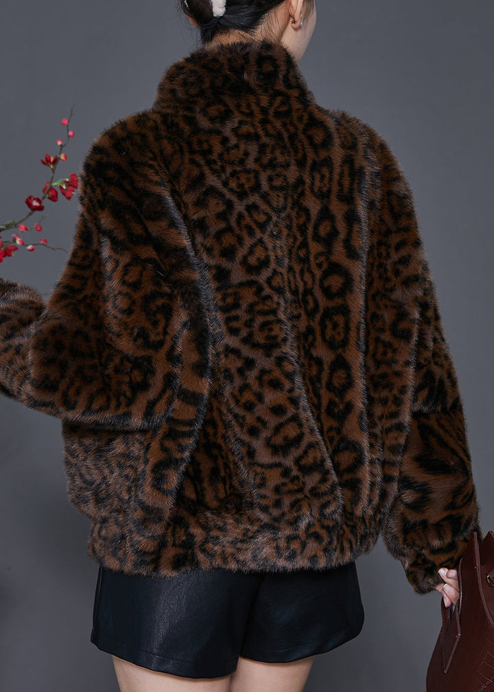 Drune | Braune Übergroße Leopardenmuster-Mink-Veloursjacken