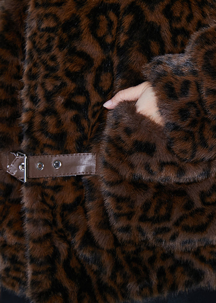 Drune | Braune Übergroße Leopardenmuster-Mink-Veloursjacken