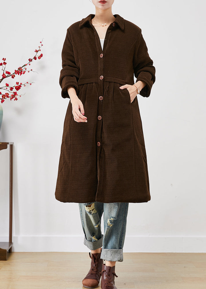 Drune | Schokoladenwarme feine Baumwollfüllung Cordtrenchcoats Winter