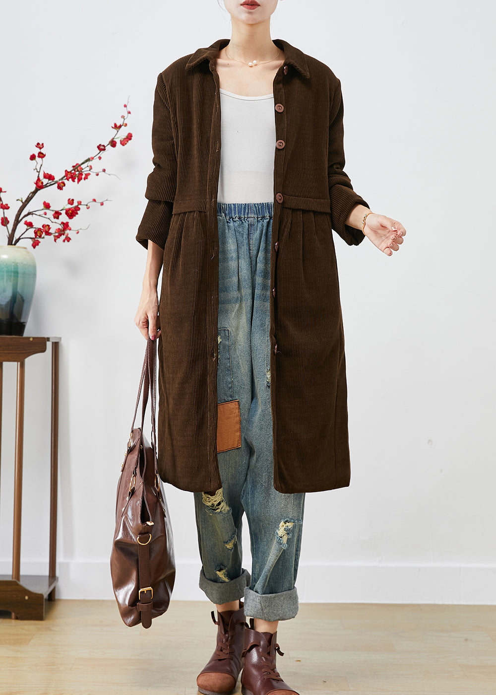 Drune | Schokoladenwarme feine Baumwollfüllung Cordtrenchcoats Winter