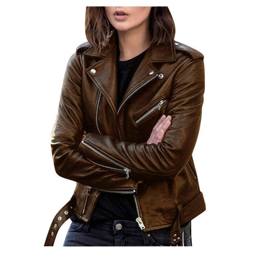 Drune | Weinlese Inspirierte Damen Kunstleder Reißverschlussjacke