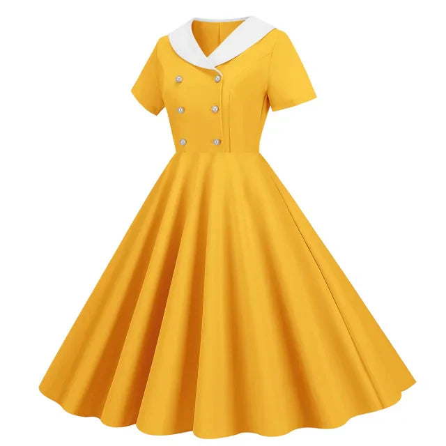 Drune | Zomerse Vintage Knopen Grote Zwaai V-Hals Jurk