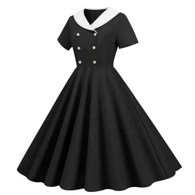 Drune | Zomerse Vintage Knopen Grote Zwaai V-Hals Jurk