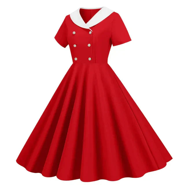 Drune | Zomerse Vintage Knopen Grote Zwaai V-Hals Jurk