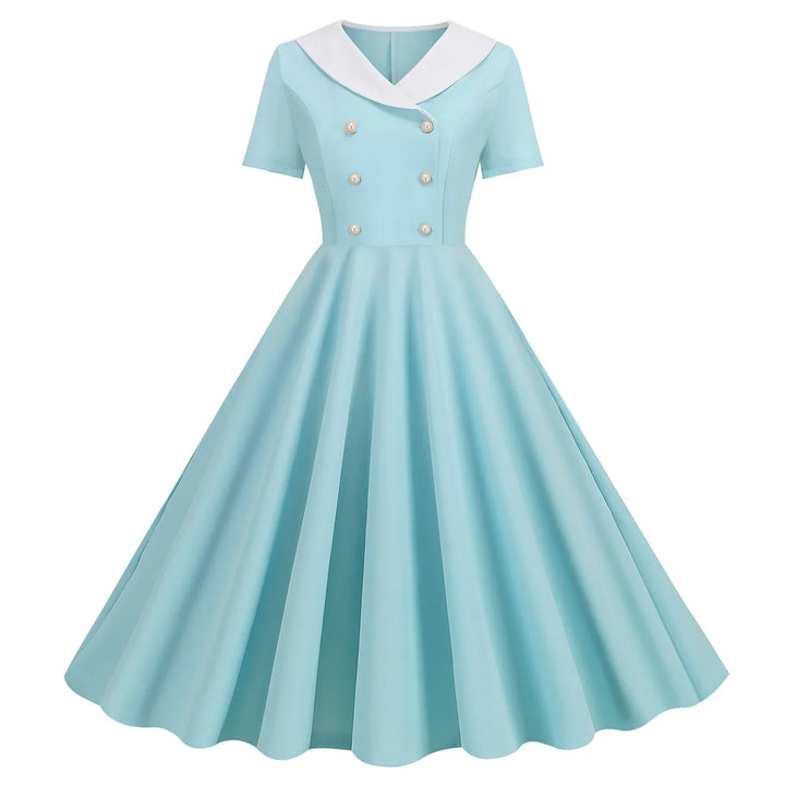 Drune | Zomerse Vintage Knopen Grote Zwaai V-Hals Jurk