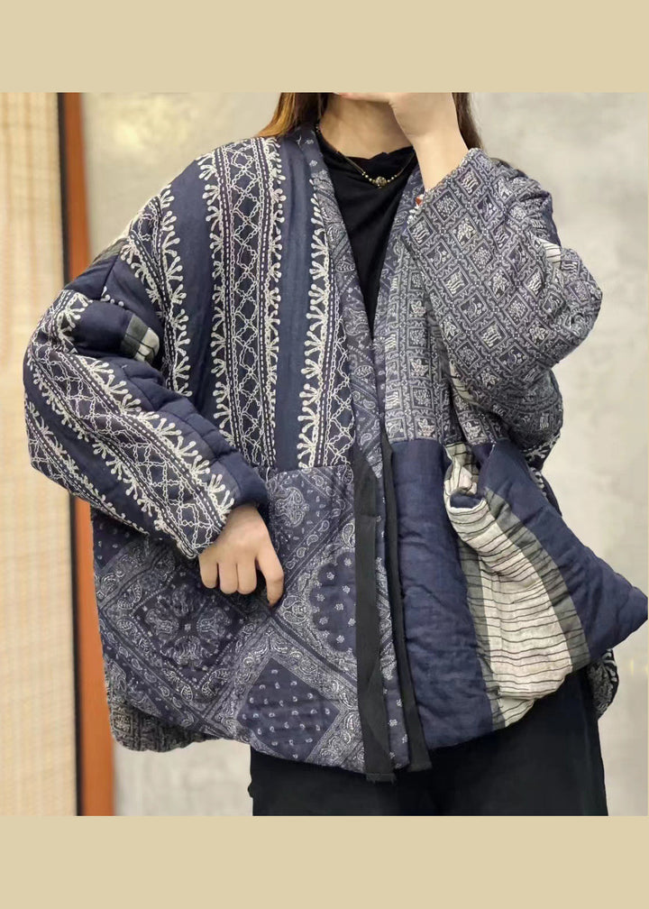 Drune | Orange V-Ausschnitt Taschen Patchwork Feine Baumwolle Gefüllte Jacken Winter