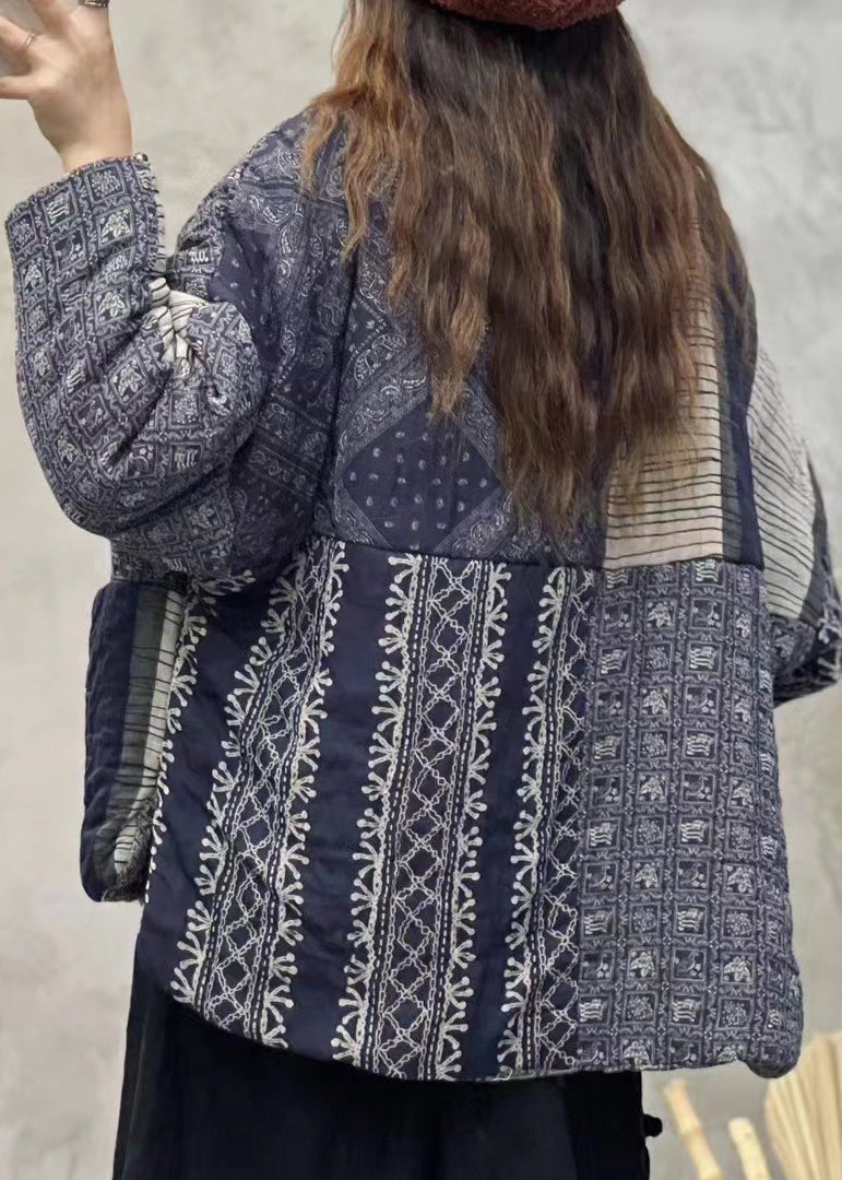Drune | Orange V-Ausschnitt Taschen Patchwork Feine Baumwolle Gefüllte Jacken Winter