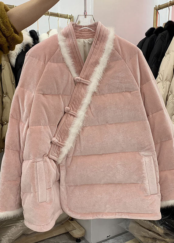 Drune | Pink Chinese Button Patchwork Feine Baumwollgefüllte Wintermäntel