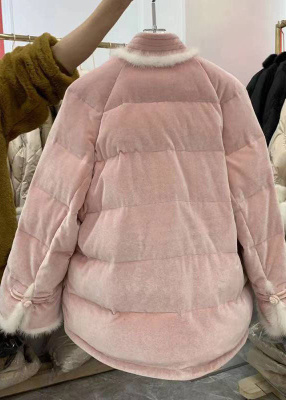 Drune | Pink Chinese Button Patchwork Feine Baumwollgefüllte Wintermäntel