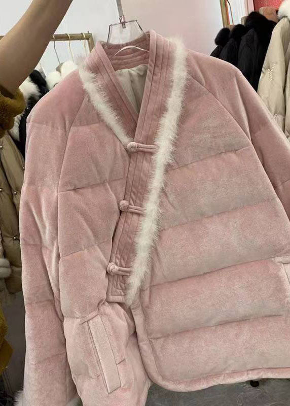 Drune | Pink Chinese Button Patchwork Feine Baumwollgefüllte Wintermäntel