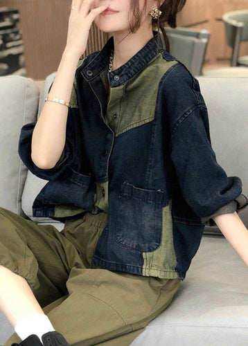 Drune | Stehkragen Taschen Patchwork Denim Mäntel