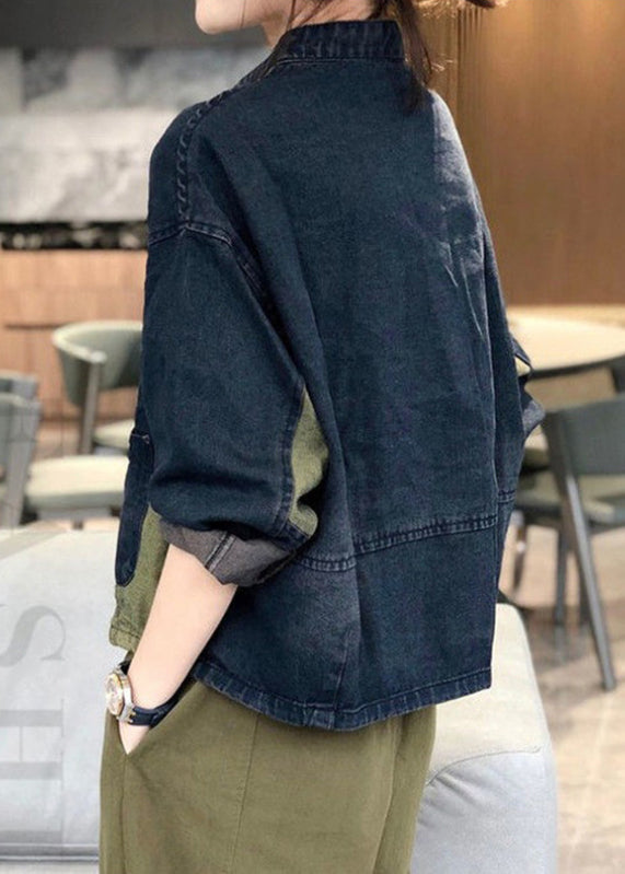 Drune | Stehkragen Taschen Patchwork Denim Mäntel