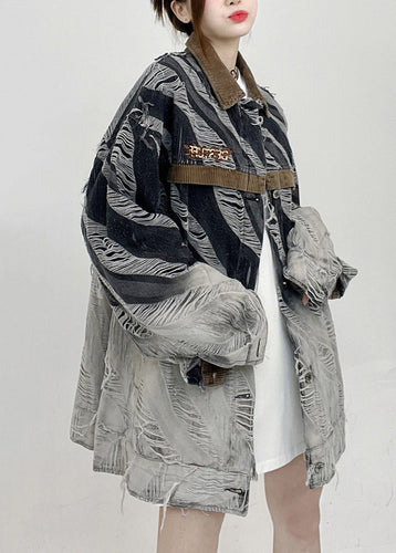 Drune | Gestreifte Knopfloch Patchwork Unisex Stil Denim Mäntel