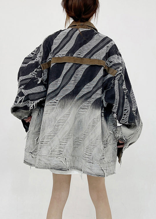 Drune | Gestreifte Knopfloch Patchwork Unisex Stil Denim Mäntel
