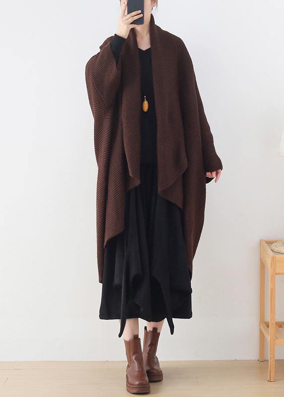 Drune | Strick Sweat Tops lässig schokoladenfarbener V-Ausschnitt Batwing Ärmel Mäntel