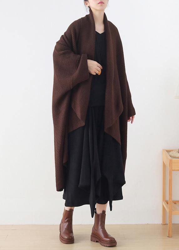 Drune | Strick Sweat Tops lässig schokoladenfarbener V-Ausschnitt Batwing Ärmel Mäntel
