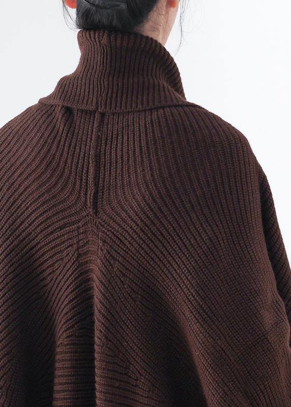 Drune | Strick Sweat Tops lässig schokoladenfarbener V-Ausschnitt Batwing Ärmel Mäntel