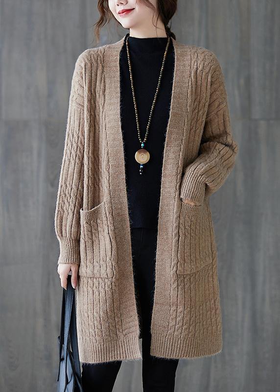 Drune | Strick Sweat Tops trendige Plus Size khaki Taschen baggy Mäntel