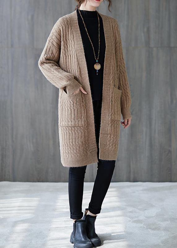 Drune | Strick Sweat Tops trendige Plus Size khaki Taschen baggy Mäntel