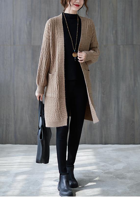 Drune | Strick Sweat Tops trendige Plus Size khaki Taschen baggy Mäntel