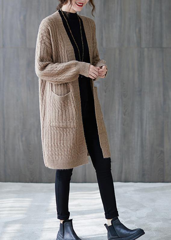 Drune | Strick Sweat Tops trendige Plus Size khaki Taschen baggy Mäntel