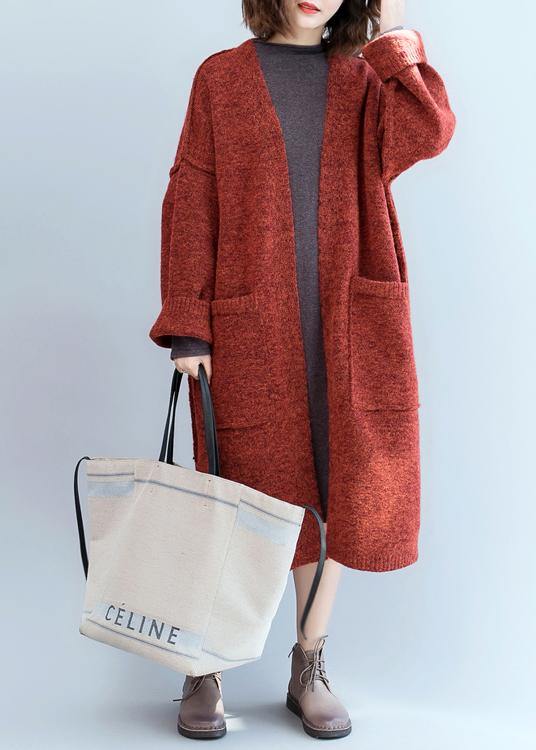 Drune | Strickmantel oversized rot Fledermausärmel Taschen Mäntel