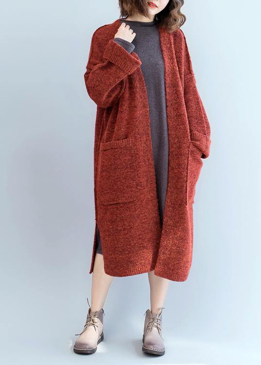 Drune | Strickmantel oversized rot Fledermausärmel Taschen Mäntel