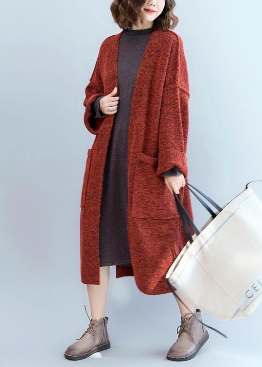 Drune | Strickmantel oversized rot Fledermausärmel Taschen Mäntel