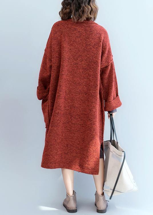 Drune | Strickmantel oversized rot Fledermausärmel Taschen Mäntel