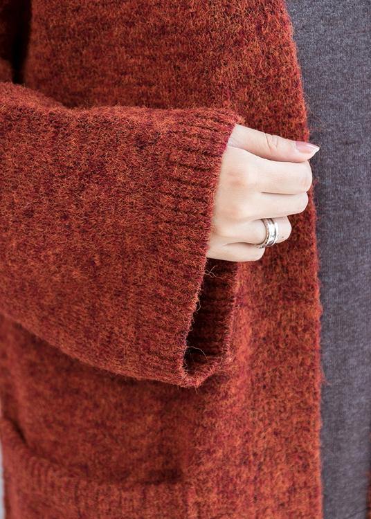 Drune | Strickmantel oversized rot Fledermausärmel Taschen Mäntel