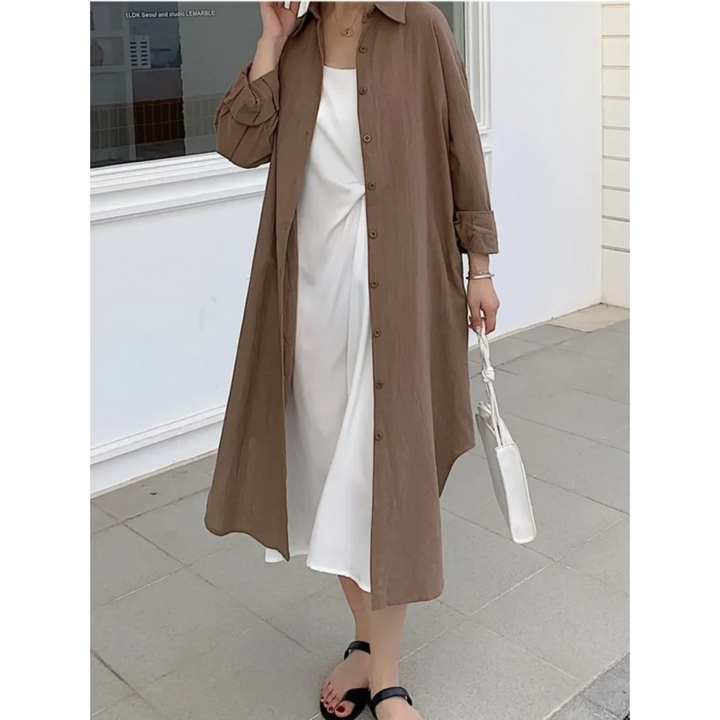 Drune | Vintage Halbarm Hemdkleid Leinen und Baumwolle