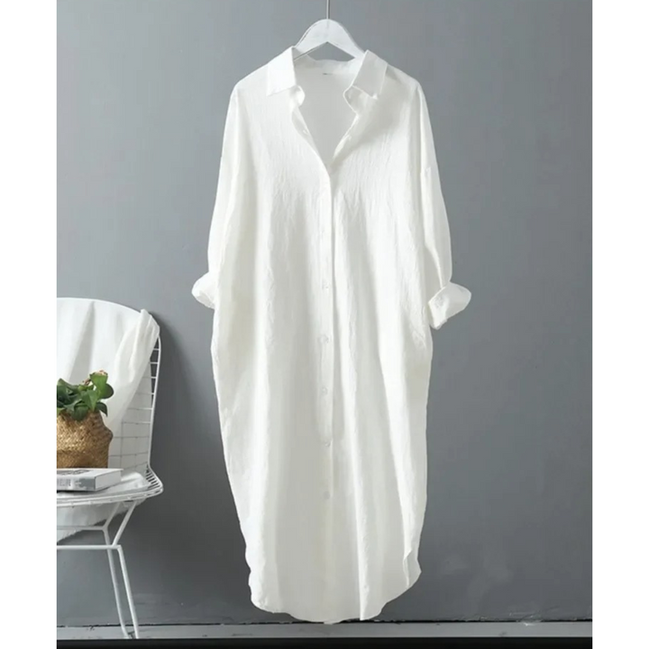Drune | Vintage Halbarm Hemdkleid Leinen und Baumwolle