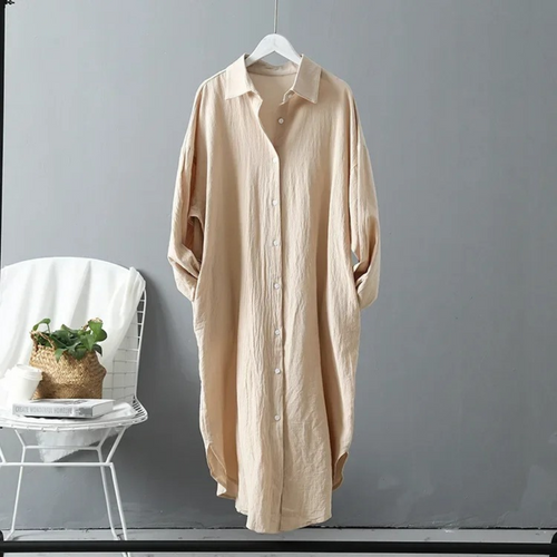 Drune | Vintage Halbarm Hemdkleid Leinen und Baumwolle