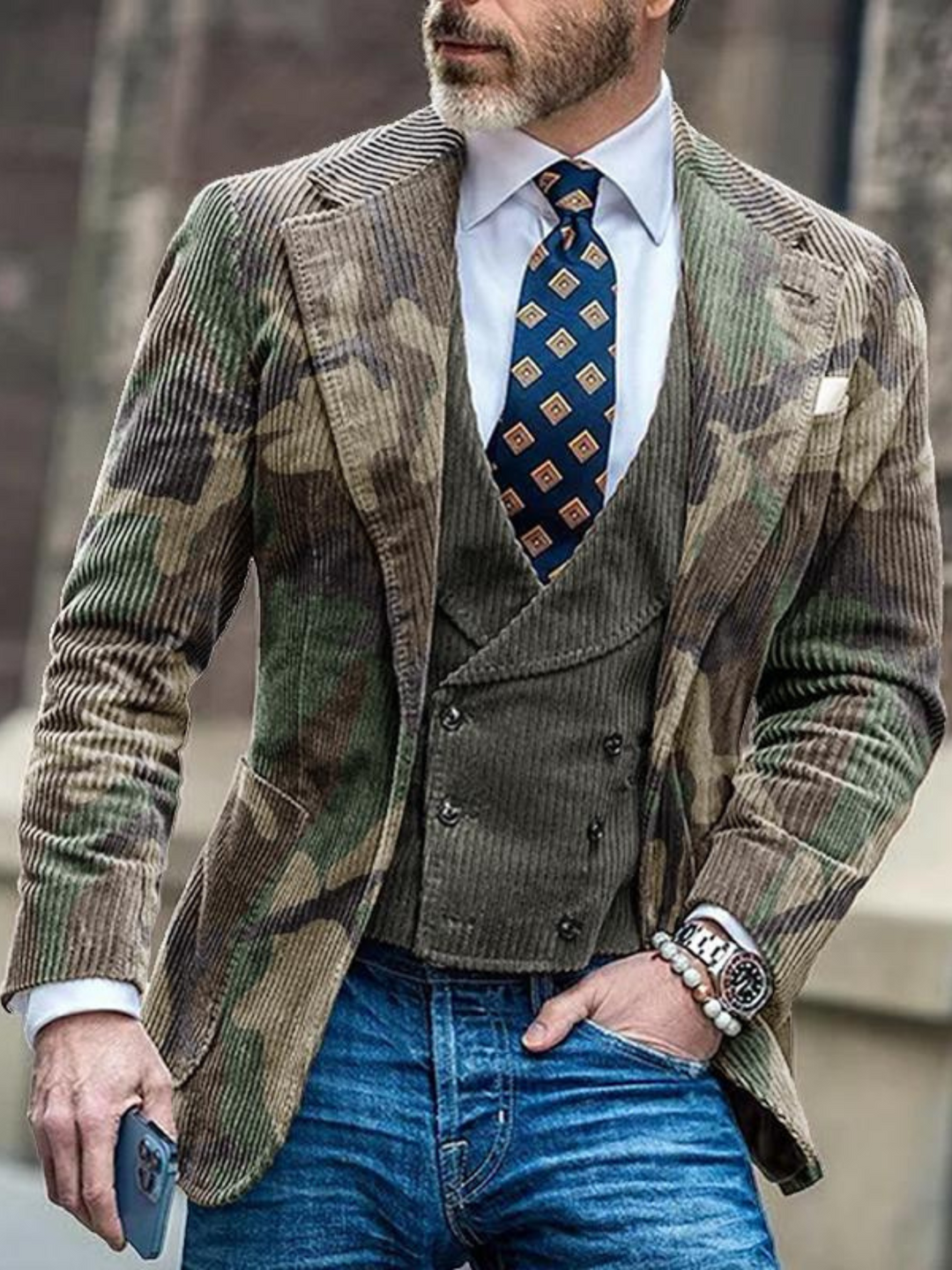 Drune | Vintage Camouflage Blazer Jacke für Männer - Lässige Passform