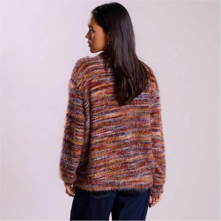 Drune | Damen Multicolor Gebrachte Strickjacke mit Knopfverschluss und Langen Ärmeln