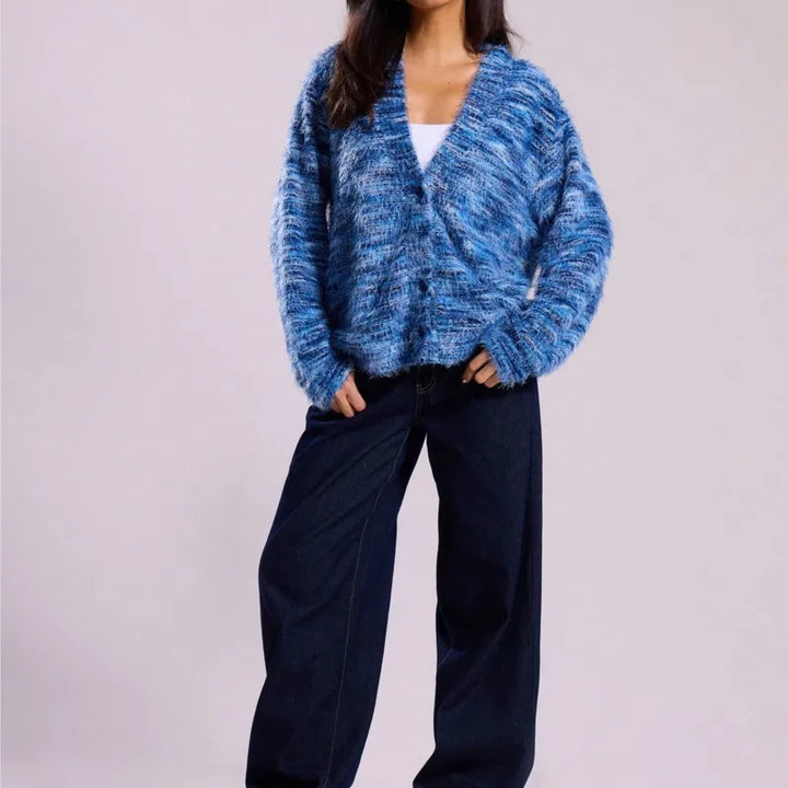 Drune | Damen Multicolor Gebrachte Strickjacke mit Knopfverschluss und Langen Ärmeln