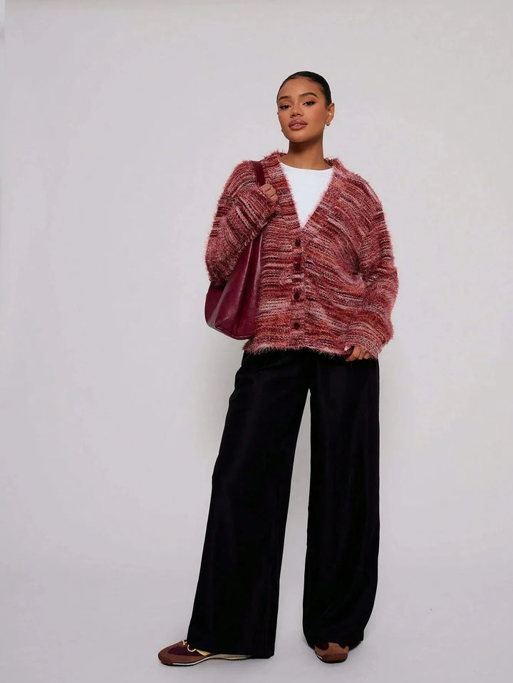 Drune | Damen Multicolor Gebrachte Strickjacke mit Knopfverschluss und Langen Ärmeln