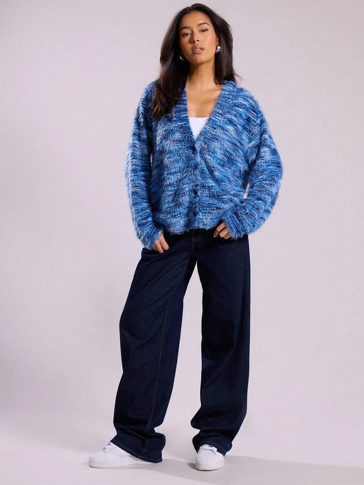 Drune | Damen Multicolor Gebrachte Strickjacke mit Knopfverschluss und Langen Ärmeln