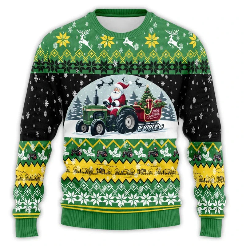 Drune | Weihnachtspullover mit Traktor-Druck - Bequemer & festlicher Herren Baumwollpullover